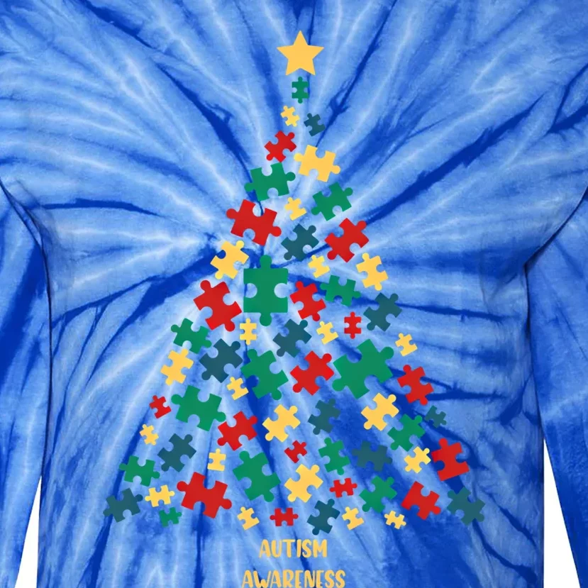 Autism Awareness Christmas Tree Gift Tie-Dye Long Sleeve Shirt