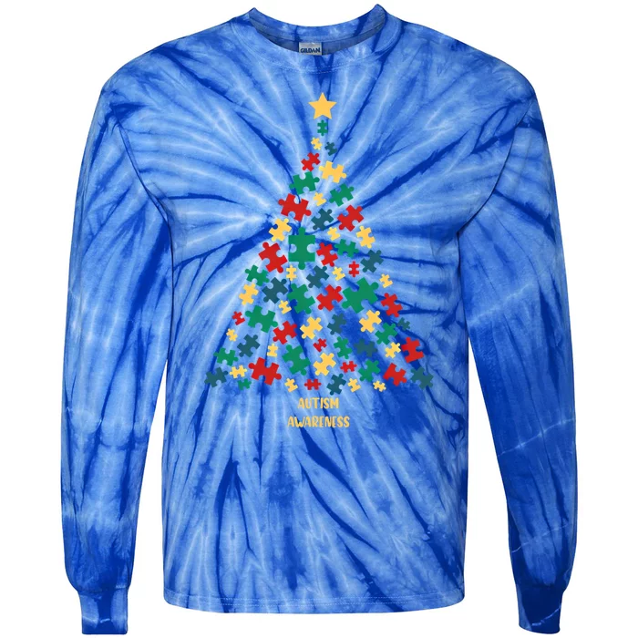 Autism Awareness Christmas Tree Gift Tie-Dye Long Sleeve Shirt