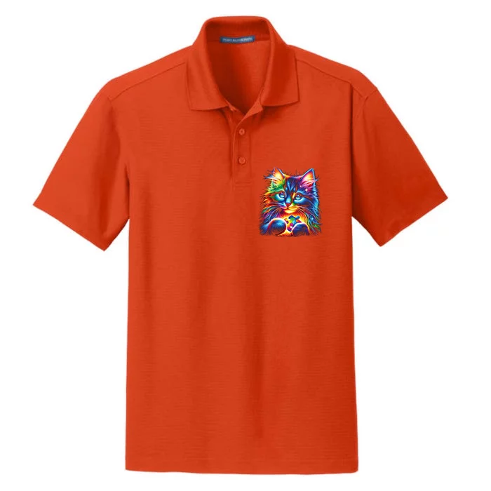 Autism Awareness Colorful Cat Puzzles Autistic Support Gift Dry Zone Grid Performance Polo