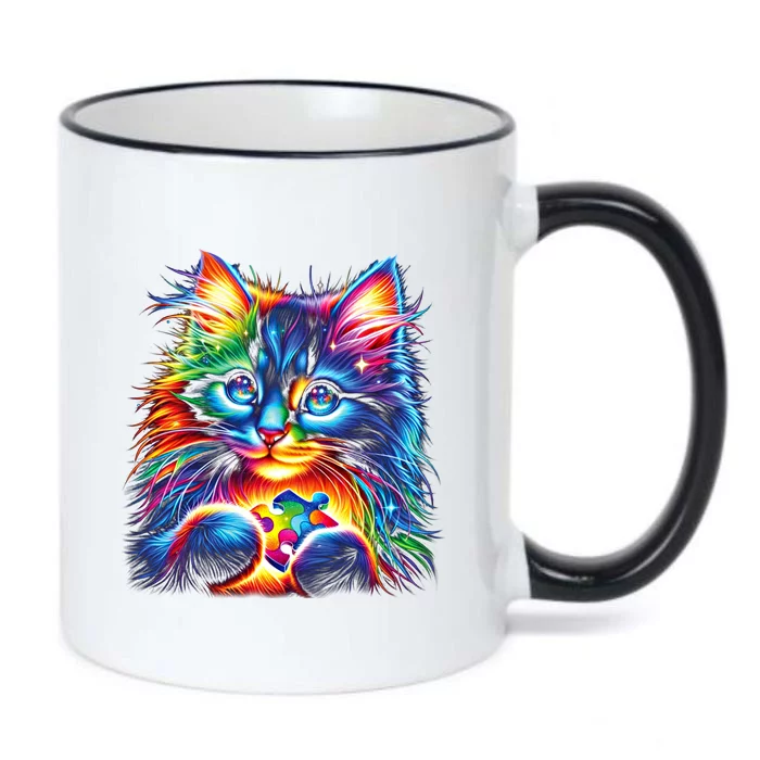 Autism Awareness Colorful Cat Puzzles Autistic Support Gift Black Color Changing Mug