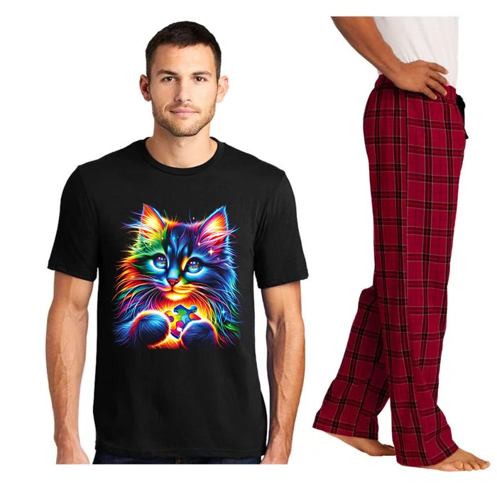 Autism Awareness Colorful Cat Puzzles Autistic Support Gift Pajama Set