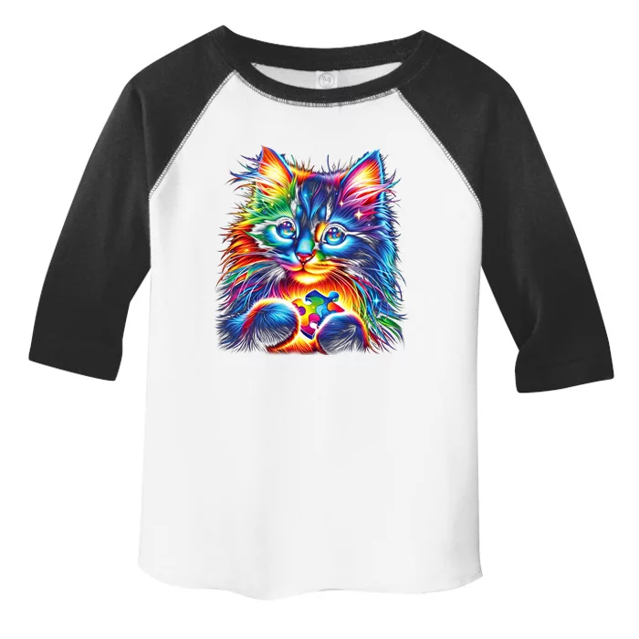 Autism Awareness Colorful Cat Puzzles Autistic Support Gift Toddler Fine Jersey T-Shirt