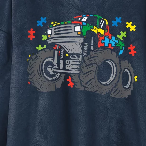 Autism Awareness Cute Monster Truck Puzzles Asd Boy Gift Hooded Wearable Blanket