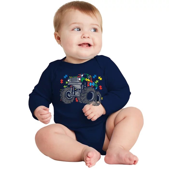 Autism Awareness Cute Monster Truck Puzzles Asd Boy Gift Baby Long Sleeve Bodysuit