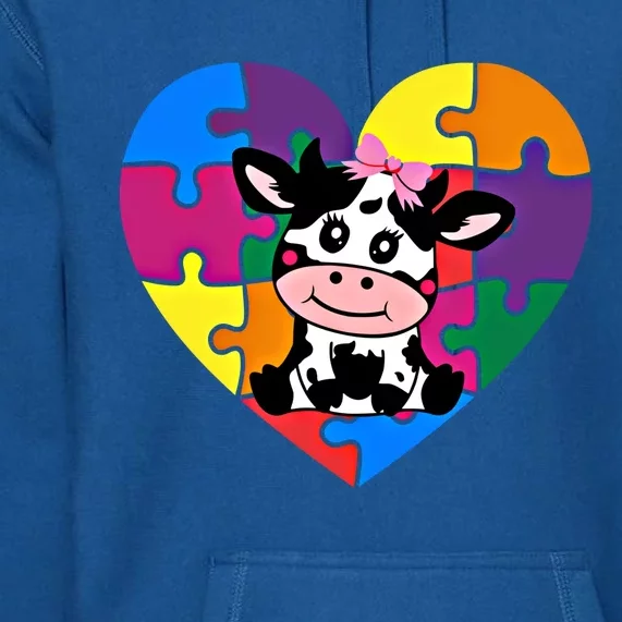 Autism Awareness Cow Heart ValentineS Day Puzzle Piece Gift Premium Hoodie