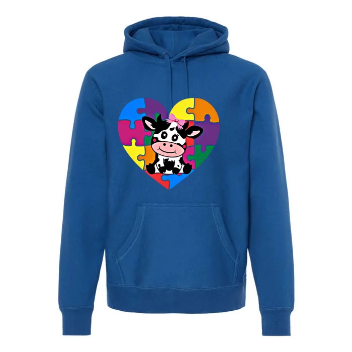 Autism Awareness Cow Heart ValentineS Day Puzzle Piece Gift Premium Hoodie