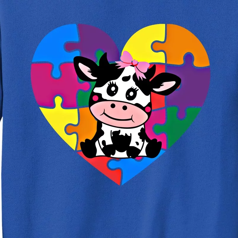 Autism Awareness Cow Heart ValentineS Day Puzzle Piece Gift Tall Sweatshirt