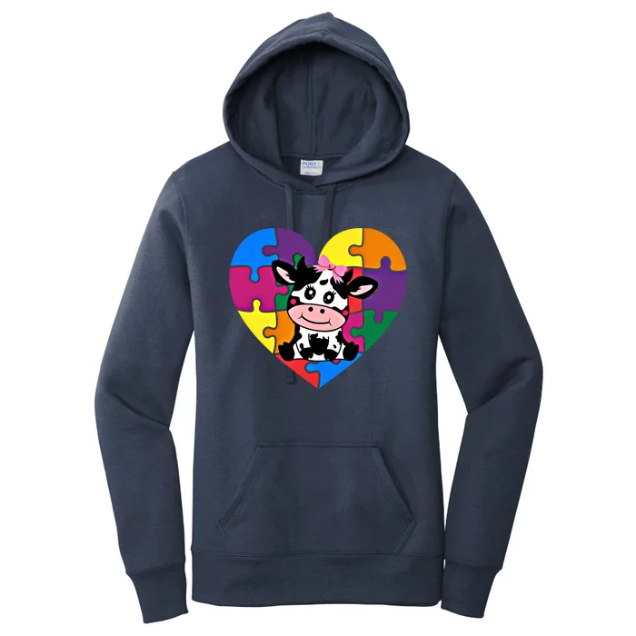 Autism Awareness Cow Heart ValentineS Day Puzzle Piece Gift Women's Pullover Hoodie