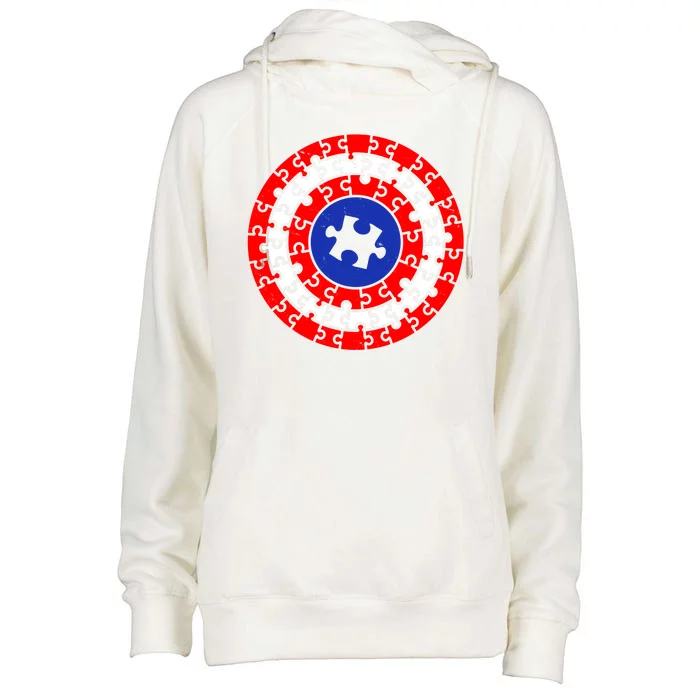 Autism Awareness Captain Puzzle Shield Womens Funnel Neck Pullover Hood