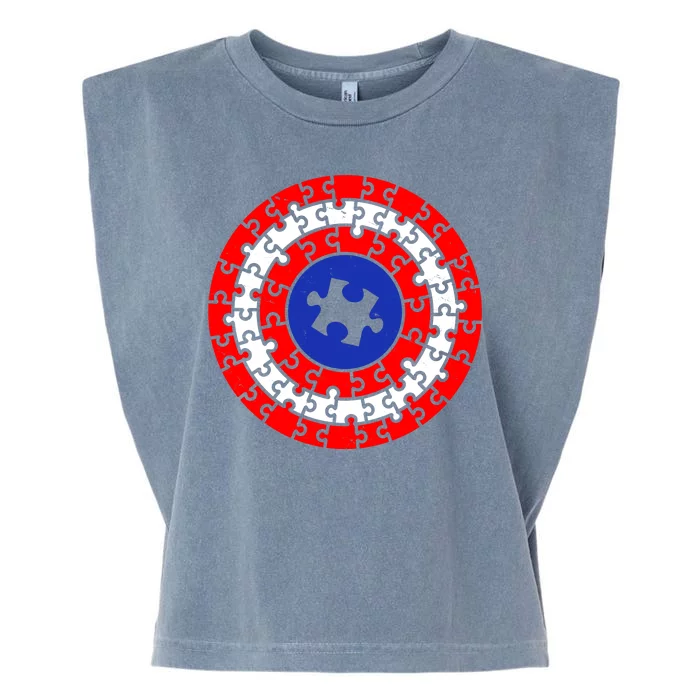 Autism Awareness Captain Puzzle Shield Garment-Dyed Women's Muscle Tee