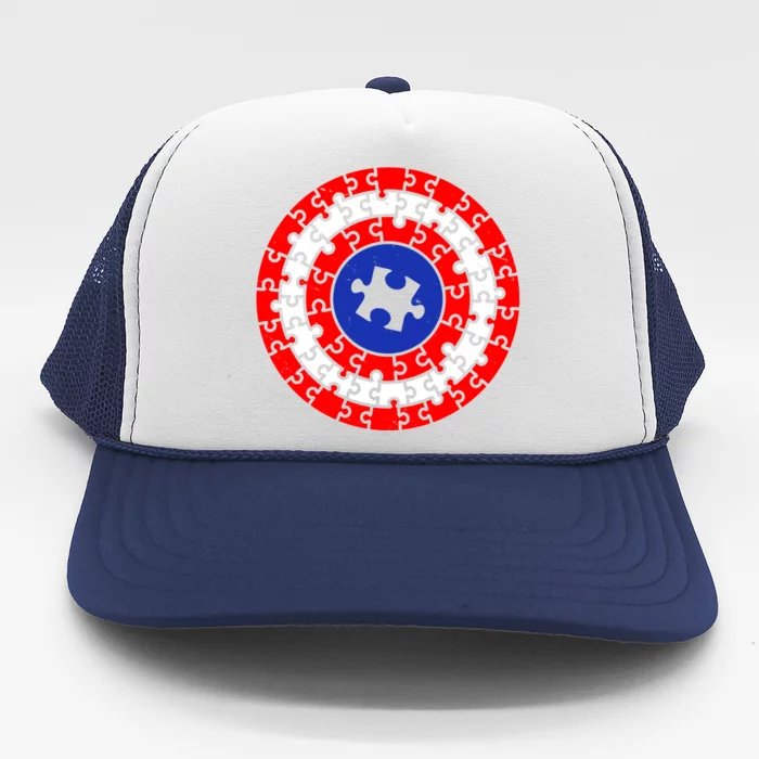 Autism Awareness Captain Puzzle Shield Trucker Hat