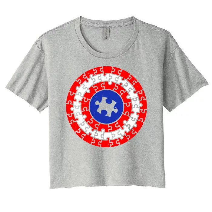 Autism Awareness Captain Puzzle Shield Women's Crop Top Tee