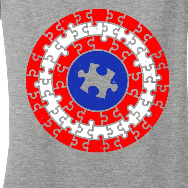 Autism Awareness Captain Puzzle Shield Women's V-Neck T-Shirt