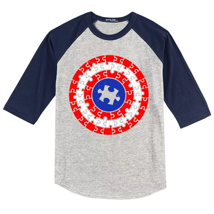 Autism Awareness Captain Puzzle Shield Kids Colorblock Raglan Jersey