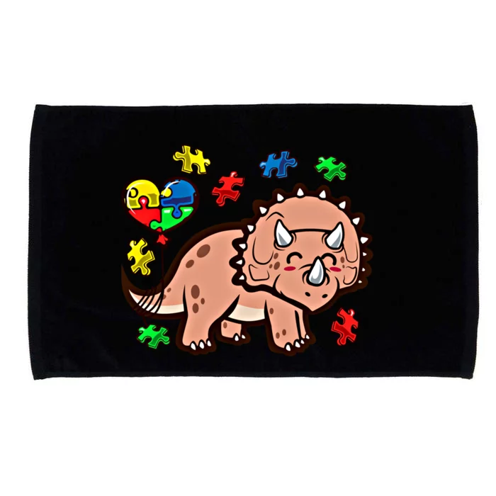 Autism Awareness Cute Triceratops Dinosaur Puzzle Heart Love Cute Gift Microfiber Hand Towel