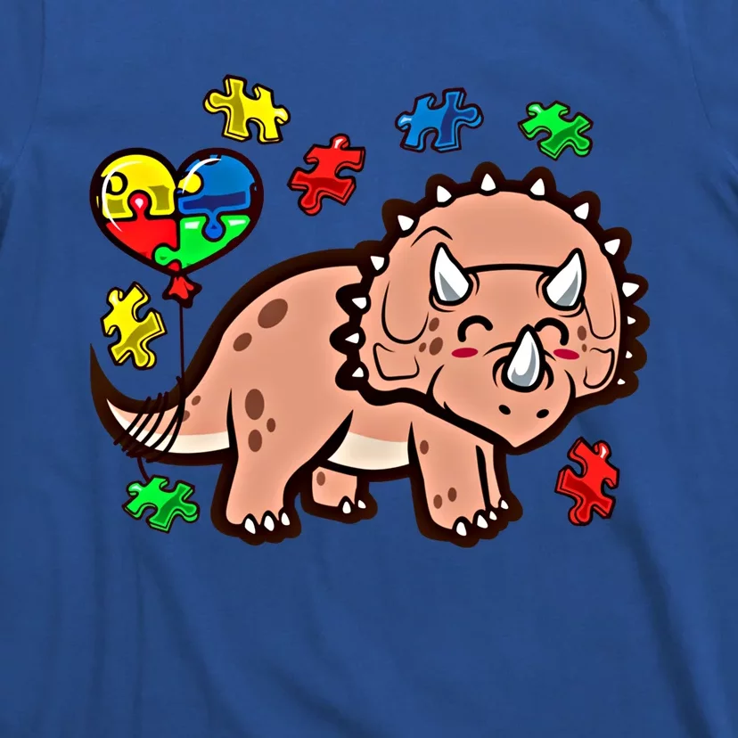 Autism Awareness Cute Triceratops Dinosaur Puzzle Heart Love Cute Gift T-Shirt