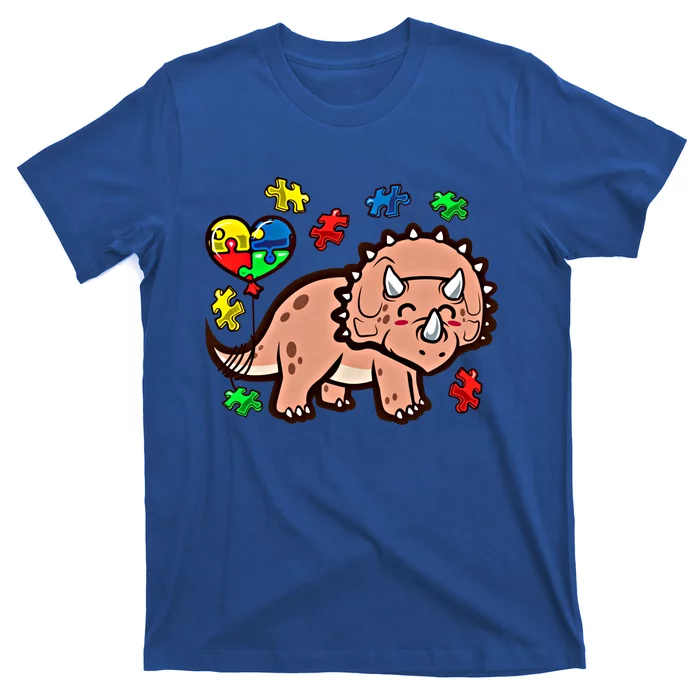 Autism Awareness Cute Triceratops Dinosaur Puzzle Heart Love Cute Gift T-Shirt