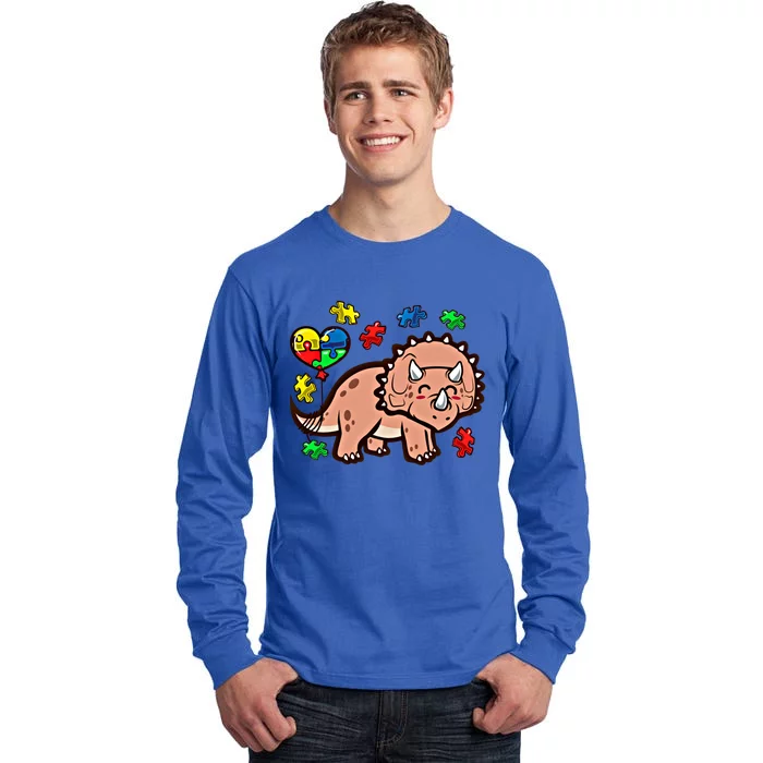 Autism Awareness Cute Triceratops Dinosaur Puzzle Heart Love Cute Gift Tall Long Sleeve T-Shirt