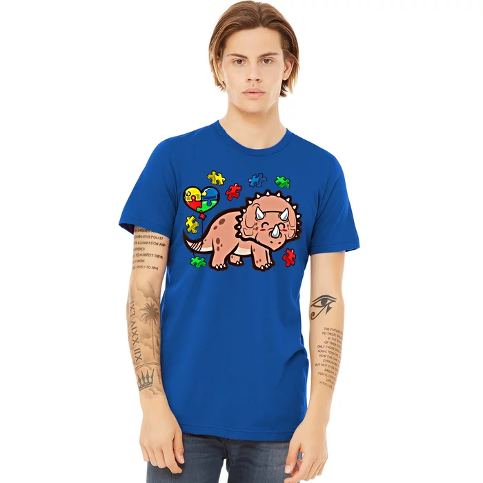 Autism Awareness Cute Triceratops Dinosaur Puzzle Heart Love Cute Gift Premium T-Shirt