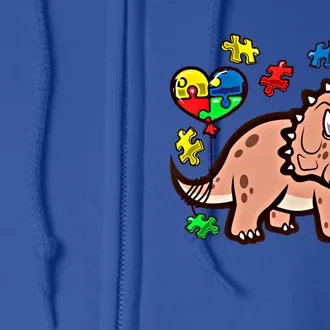 Autism Awareness Cute Triceratops Dinosaur Puzzle Heart Love Cute Gift Full Zip Hoodie