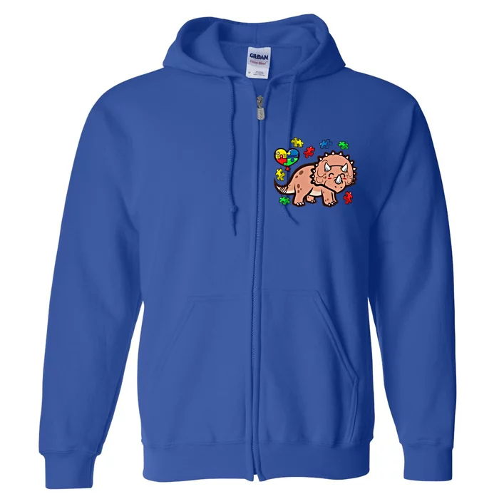 Autism Awareness Cute Triceratops Dinosaur Puzzle Heart Love Cute Gift Full Zip Hoodie