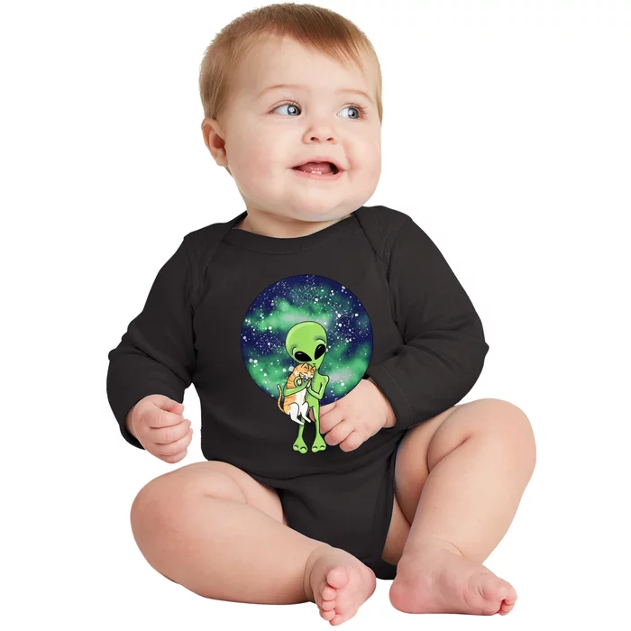 Alien And Cat Baby Long Sleeve Bodysuit