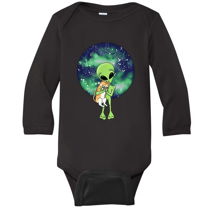 Alien And Cat Baby Long Sleeve Bodysuit