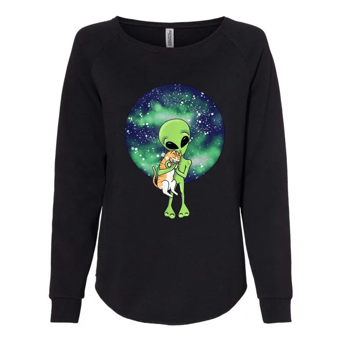 Alien And Cat Womens California Wash Sweatshirt