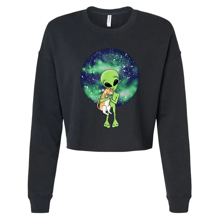 Alien And Cat Cropped Pullover Crew