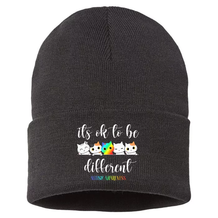 Autism Awareness Cat Its Ok To Be Different Autistic Sustainable Knit Beanie