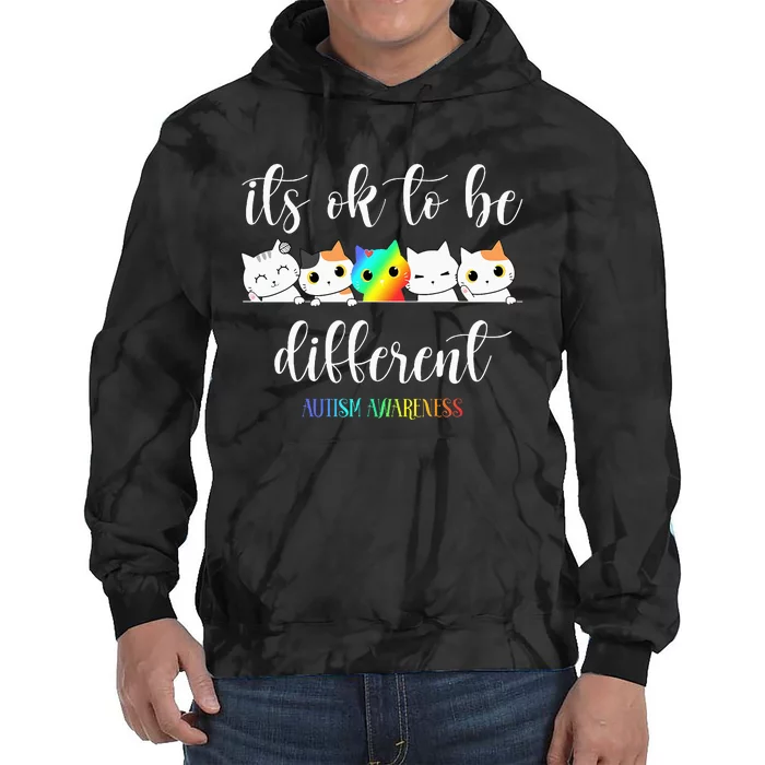 Autism Awareness Cat Its Ok To Be Different Autistic Tie Dye Hoodie