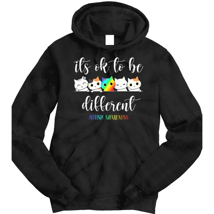 Autism Awareness Cat Its Ok To Be Different Autistic Tie Dye Hoodie