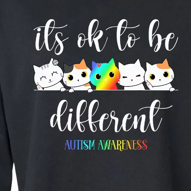 Autism Awareness Cat Its Ok To Be Different Autistic Cropped Pullover Crew