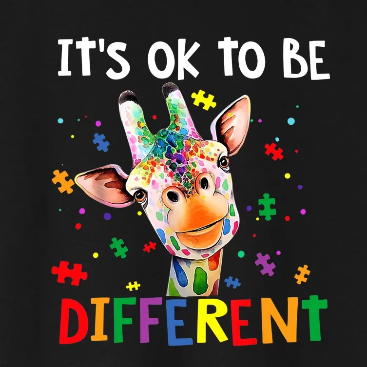 Autism Awareness Cute Giraffe Animal It's Ok To Be Different Women's Crop Top Tee