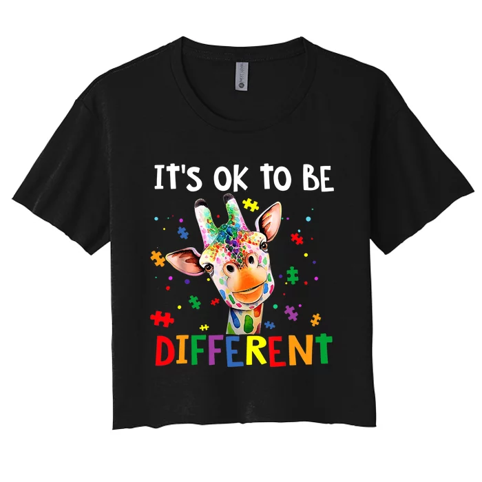 Autism Awareness Cute Giraffe Animal It's Ok To Be Different Women's Crop Top Tee