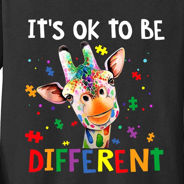 Autism Awareness Cute Giraffe Animal It's Ok To Be Different Kids Long Sleeve Shirt