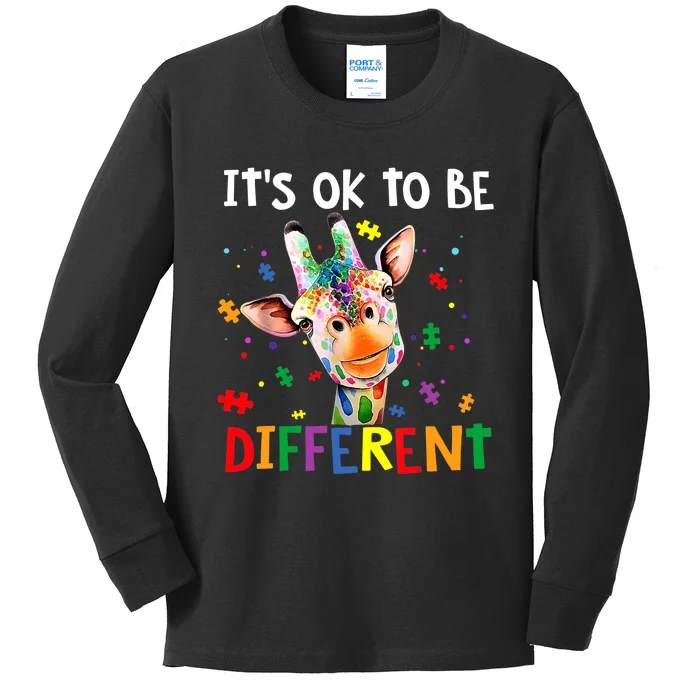 Autism Awareness Cute Giraffe Animal It's Ok To Be Different Kids Long Sleeve Shirt