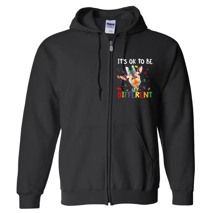 Autism Awareness Cute Giraffe Animal It's Ok To Be Different Full Zip Hoodie