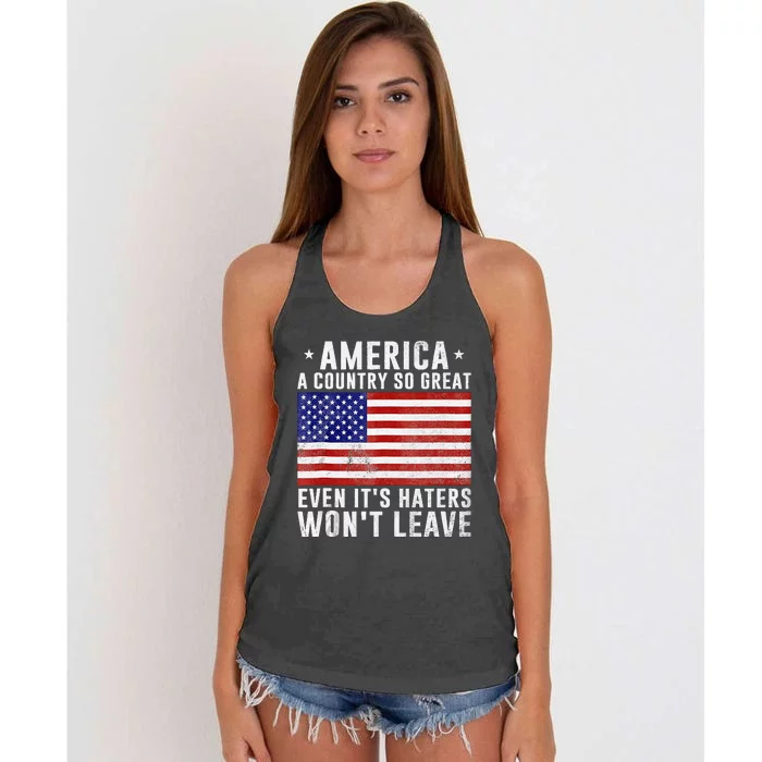 America A Country So Great Even It's Haters Won't Leave Women's Knotted Racerback Tank