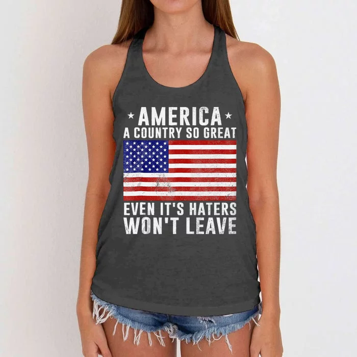 America A Country So Great Even It's Haters Won't Leave Women's Knotted Racerback Tank