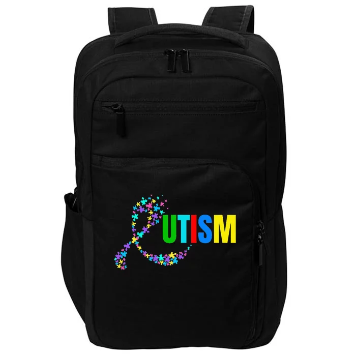 Autism Awareness Colorful Ribbon Puzzle Pieces Impact Tech Backpack