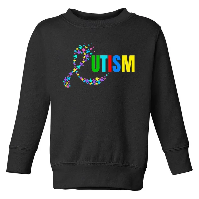 Autism Awareness Colorful Ribbon Puzzle Pieces Toddler Sweatshirt