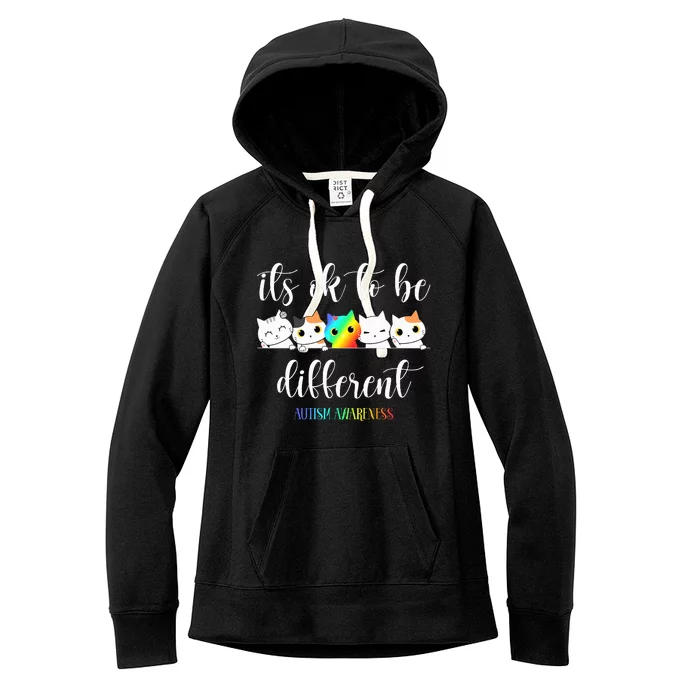 Autism Awareness Cat ItS Ok To Be Different Funny Autistic Women's Fleece Hoodie