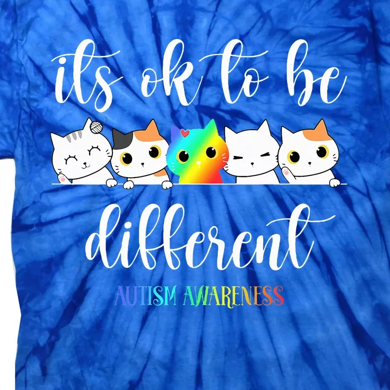 Autism Awareness Cat ItS Ok To Be Different Funny Autistic Tie-Dye T-Shirt