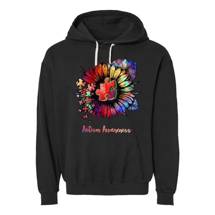 Autism Awareness Colorful Sunflower Garment-Dyed Fleece Hoodie