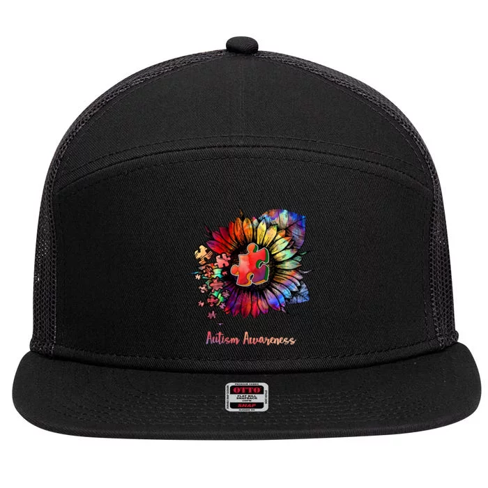 Autism Awareness Colorful Sunflower 7 Panel Mesh Trucker Snapback Hat