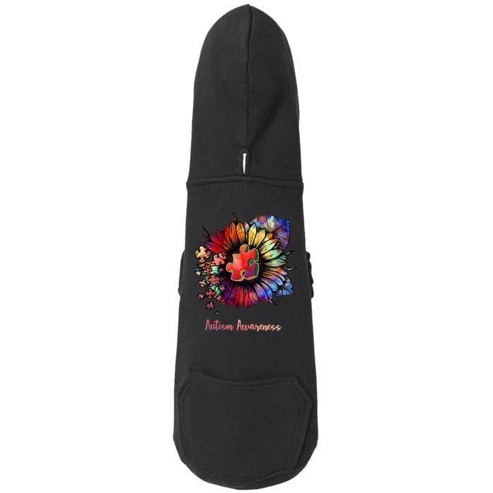 Autism Awareness Colorful Sunflower Doggie 3-End Fleece Hoodie