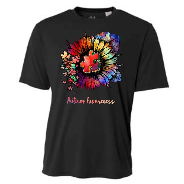 Autism Awareness Colorful Sunflower Cooling Performance Crew T-Shirt