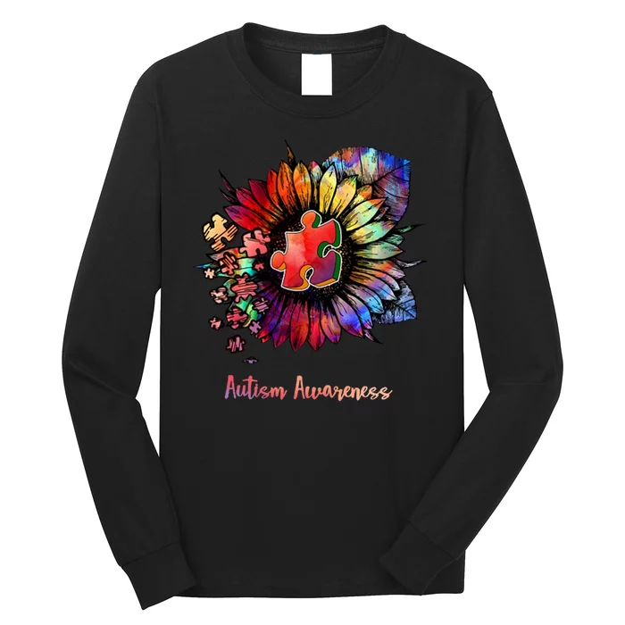 Autism Awareness Colorful Sunflower Long Sleeve Shirt