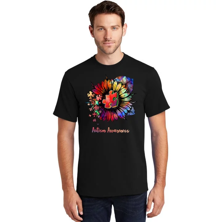 Autism Awareness Colorful Sunflower Tall T-Shirt